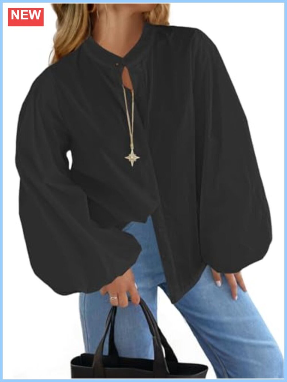 Womens Cotton Button Down Blouse Lantern Puff Sleeve Oversized Top